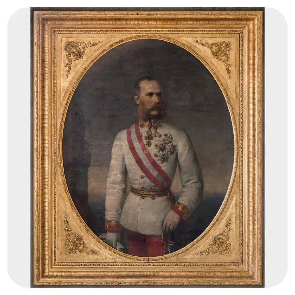 Rám po kompletaci s olejomalbou Františka Josefa z roku 1869