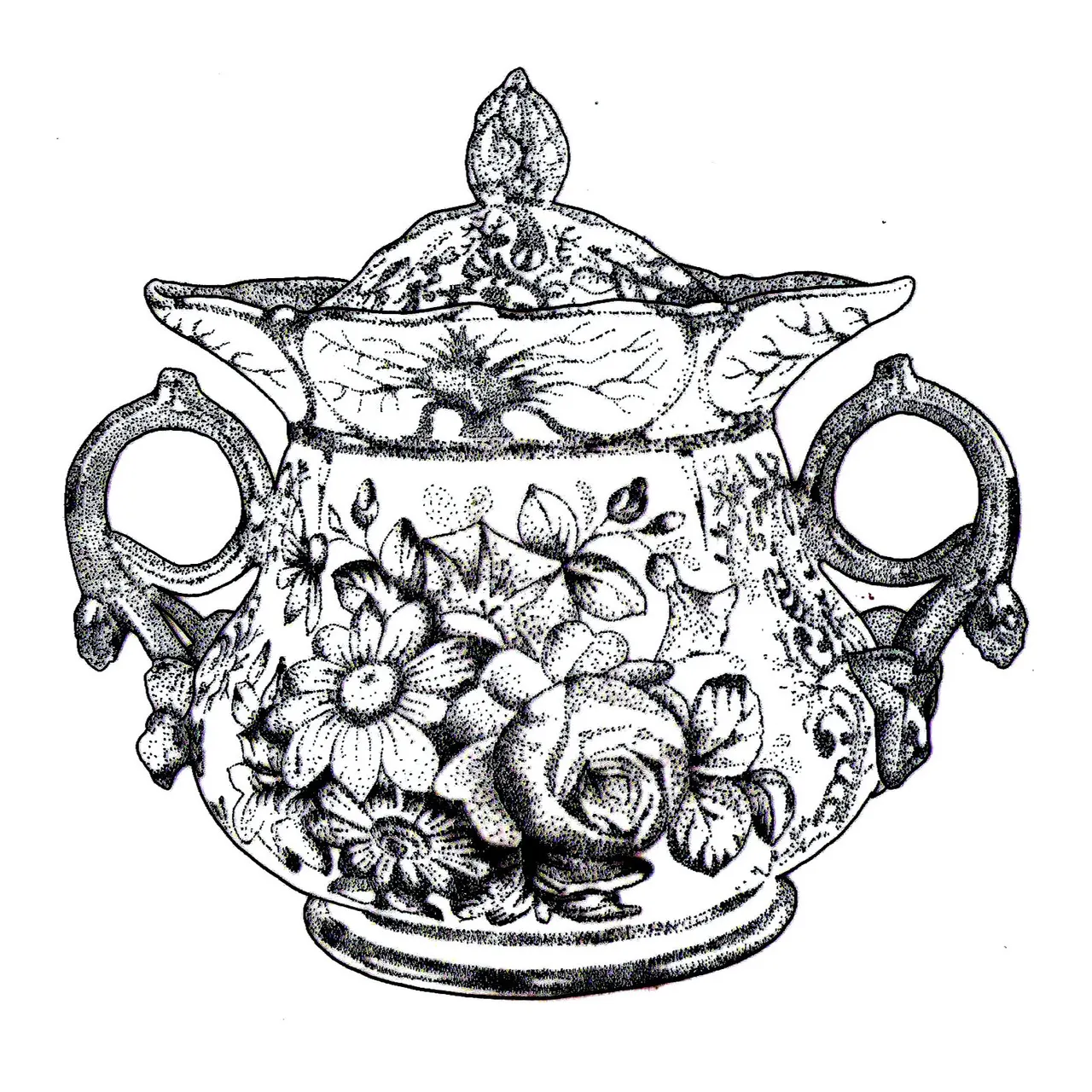 Kresba porcelánové cukřenky